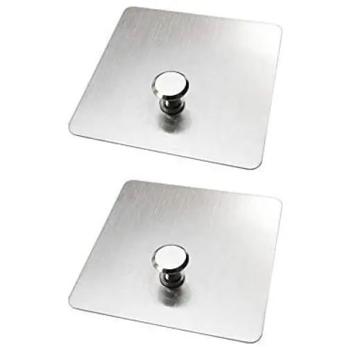 Self Adhesive Seamless Holder Hook, Kitchen Toilet Bathroom Closet Wall Single Nail Free Hanger, for Hanging Sowel Picture Photo Frame Storage Rack, Strong Sticky Punch-Free, Stainless Steel, 2 pcs