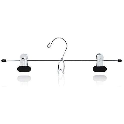 HANGERWORLD 6 Chrome 13.4inch Metal Pants Skirt Adjustable Black Non Slip Clip Coat Clothes Garment Hangers with Accessory Hook
