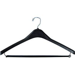 The Great American Hanger Company Heavy-Duty Black Plastic Coat Hanger with Locking Wooden Pant Bar, (Box of 50) 1/2 Inch Thick Countoured Hanger with Chrome Swivel Hook