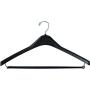 The Great American Hanger Company Heavy-Duty Black Plastic Coat Hanger with Locking Wooden Pant Bar, (Box of 50) 1/2 Inch Thick Countoured Hanger with Chrome Swivel Hook