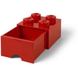 LEGO Brick Drawer, 4 Knobs, 1 Drawer, Stackable Storage Box, Bright Red