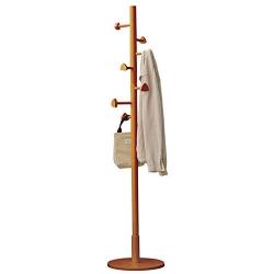 LXLA-Coat rack Wood Clothes Hanger, Free Standing Coat Stand Tree Holder, with 7 Hooks and Round Base (Color : Natural Color)