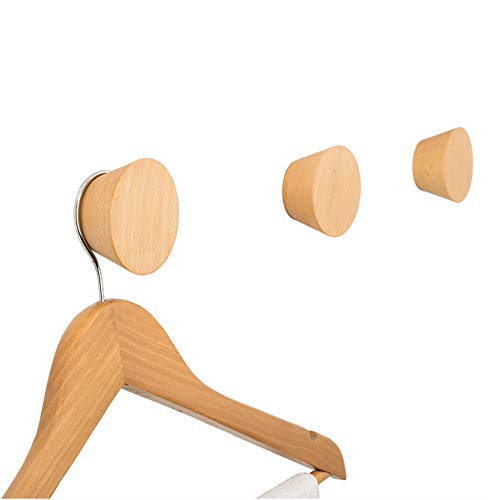 Wall Mounted Decorative Wooden Coat Hook Hat Rack Headphone Scarves Clothes Hanger Organizer Beech,Round,2.36inch,Pack of 3