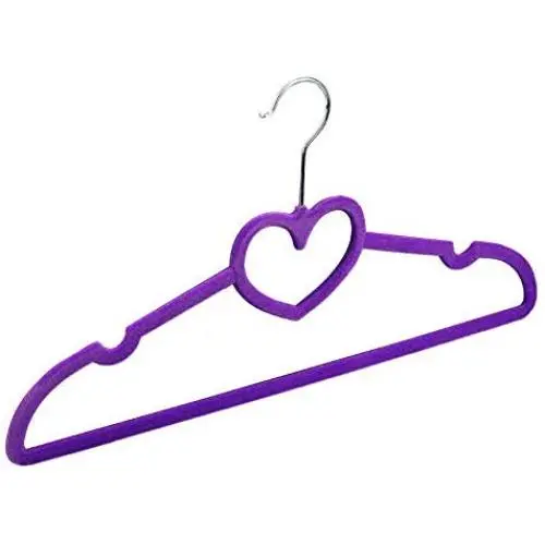 10pcs Random Color Non-Slip Ultra-Thin 360 Degree Swivel Flocked Adult Clothes Hangers with Heart Tie Bar,Wedding Hanger Heart-Shaped Hangers