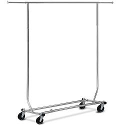 AyaMastro 70.3Inches Adjustable Single Rail Rolling Garment Rack Storage Cloth Hanger with Caster Silver with Ebook