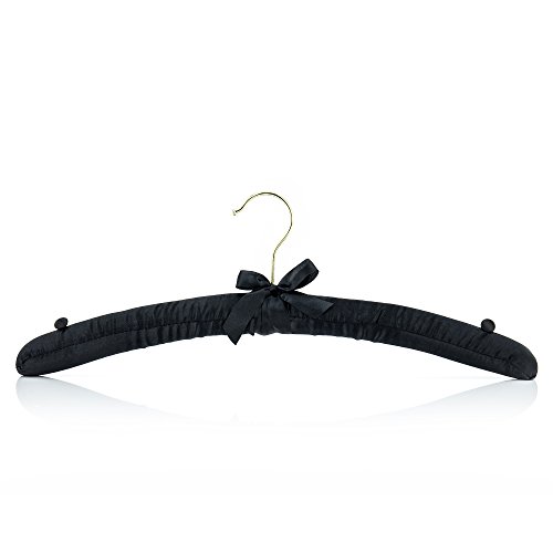 HANGERWORLD 10 Black 17inch Satin Padded Top Coat Clothes Garment Dress Hangers with Buttons