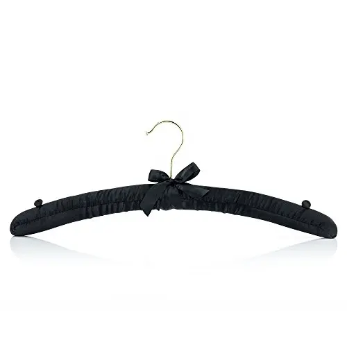 HANGERWORLD 10 Black 17inch Satin Padded Top Coat Clothes Garment Dress Hangers with Buttons HANGERWORLD 10 Black 17inch Satin Padded Top Coat Clothes Garment Dress Hangers with Buttons