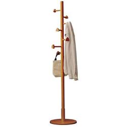 ZWJ-Coat Rack Coat Rack Hat Rack Clothes Hanger, Solid Wood Free Standing Coat Stand Tree Holder, with 7 Hooks and Round Base (Color : Natural Color)