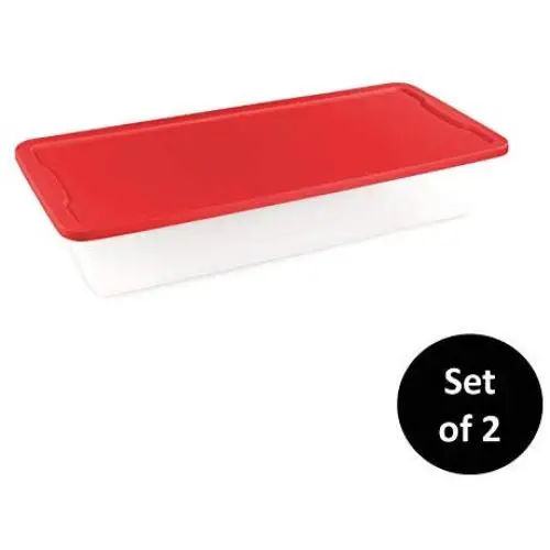HOMZ Holiday Plastic Storage Container, 41 Quart - 34.375" x 15.5" x 6", Clear/Red, 2 Sets HOMZ Holiday Plastic Storage Container, 41 Quart - 34.375" x 15.5" x 6", Clear/Red, 2 Sets