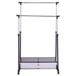 Heize best price New Double Adjustable Heavy Duty Clothes Hanger Rolling Garment Rack with 2 Drawers (U.S. Stock)