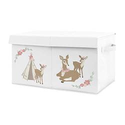 Sweet Jojo Designs Blush Pink, Mint Green and White Boho Girl Baby Nursery or Kids Room Small Fabric Toy Bin Storage Boxes Chest for Woodland Deer Floral Collection