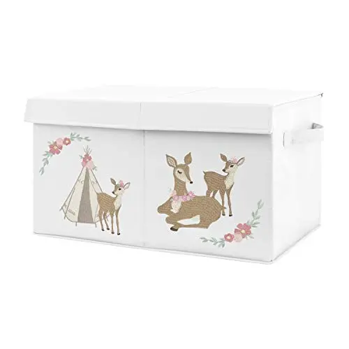 Sweet Jojo Designs Blush Pink, Mint Green and White Boho Girl Baby Nursery or Kids Room Small Fabric Toy Bin Storage Boxes Chest for Woodland Deer Floral Collection