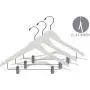 The Great American Hanger Company White Wooden Combo Hangers with Adjustable Cushion Clips, (Box of 50) Space Saving Flat 17 Inch Hanger with Chrome Swivel Hook & Notches The Great American Hanger Company White Wooden Combo Hangers with Adjustable Cushion Clips, (Box of 50) Space Saving Flat 17 Inch Hanger with Chrome Swivel Hook & Notches