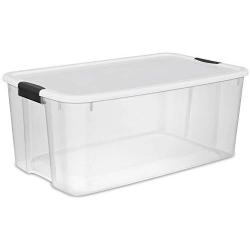 STERILITE 19909804 116 Quart/110 Liter Ultra Latch Box, Clear with a White Lid and Black Latches (116 Quart, 8-Containers)