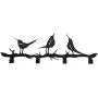 4 Hooks Wall Mounted Hanger, Holder for Towels, Keys, Coats, Hats, Robes and Clothes with Bird Décor (Black)