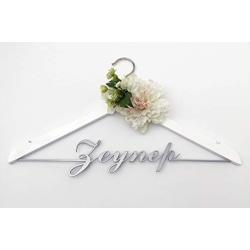 Personalized wedding dress hanger, bride hanger groom bridesmaid hangers polished wood hanger and steel text