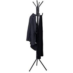 Mind Reader Standing Metal Coat Rack Hat Hanger 11 Hook for Jacket, Purse, Scarf Rack, Umbrella Tree Stand, Black