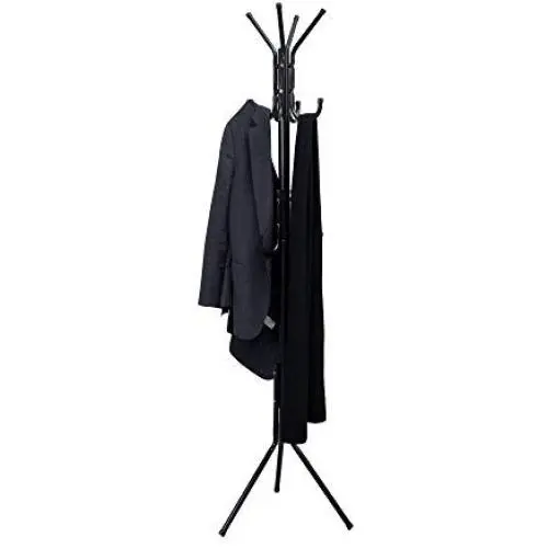 Mind Reader Standing Metal Coat Rack Hat Hanger 11 Hook for Jacket, Purse, Scarf Rack, Umbrella Tree Stand, Black