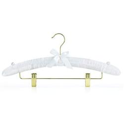 HANGERWORLD White 17inch Satin Padded Coat Clothes Hangers with Clips for Skirts Pants Wedding Garments