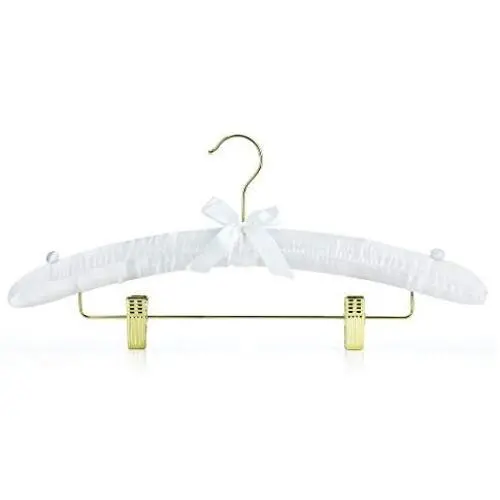 HANGERWORLD White 17inch Satin Padded Coat Clothes Hangers with Clips for Skirts Pants Wedding Garments