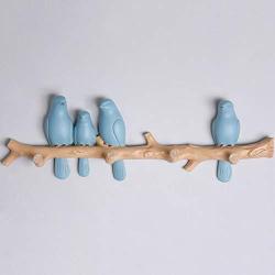 Cxjff Wall Coat Rack Clothes Hat Hanger Holder Hooks Durable Wood Birds Style, 3 Colors, 3 (Color : Blue, Size : 46x5x14.5CM)