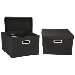 Household Essentials Fabric Storage Boxes with Lids and Handles, Black