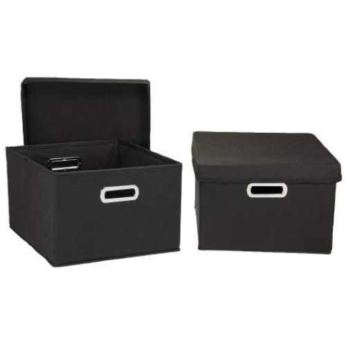 Household Essentials Fabric Storage Boxes with Lids and Handles, Black