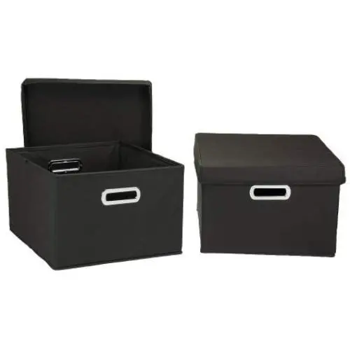 Household Essentials Fabric Storage Boxes with Lids and Handles, Black