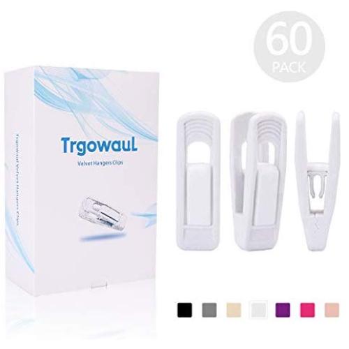 Trgowaul Velvet Hangers Clips 60 Pack, Pants Hangers Velvet Clips, Strong Finger Clips Perfect for Thin Velvet Hangers (White 60 pc)