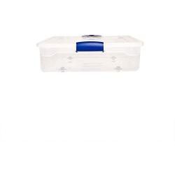 Homz Plastic Underbed Storage, Stackable Storage Bins with Blue Latching Handles, 60 Quart, Clear, 2-Pack