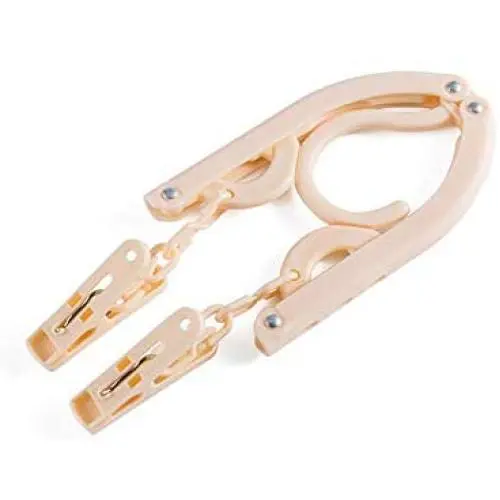 Studyset Portable Folding Travel Hanger Detachable Clips Foldable Non-Slip Clothes Hanger Beige with Clips