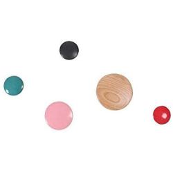 Emorden Furniture The Dots Coat Hooks Set of 5(3 Small/1 Medium/1 Large), Colorful Ash Wood Wall Hanger Rack, Scatter the Wall to Display Hats, Scarves,Clothes etc. (S:Blue/Red/Black M:Pink L:Natural)