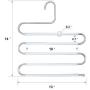 HonTop 4 PCS Non-Slip Pants Hangers S-Shape 5 Layers Stainless Steel with White Silicone Coating Multi Clothes Cascading Hangers Space Saving Clothes Organizer for Jeans Scarf Ties Towels Leggings