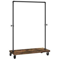 SONGMICS Clothes Rack, Industrial Pipe Style Rolling Garment Rack with Shelf, Lockable Wheels, Heavy Duty Clothing Rack for Laundry Room, Retail Store, Rustic Look UHSR65BX