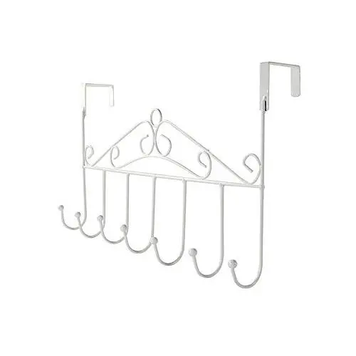 Hooks Over The Door Hook Organizer Rack Hanging, 7 Hooks, Over Door Storage Rack ? Organizer Hooks for Coats, Hats, Robes, Clothes or Towels (White)
