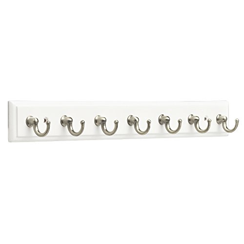 Franklin Brass FBKEYT7-WSE-R, 14" Key Rail / Rack, with 7 Hooks, in White & Satin Nickel