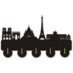 Paris City Hook - Wooden Key Hook, Clothes Hook、Hooks Hanger for Wall、Entryway、Living Room-Black Key Holder with 5 Hooks