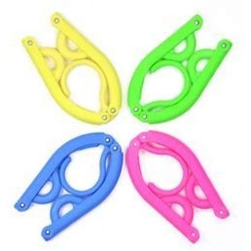 KLOUD City Pack of 4 (Blue, Yellow, Green, Hot Pink) Plastic Foldable Travel Clothes Hanger with Anti-Slip Grooves Plus Cleaning Cloth