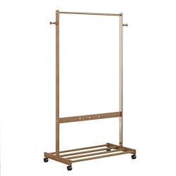 Cxjff Floor Standing Coat Rack Movable Design Hanger Clothes 2 Hooks Shoes Shelf Easy Install, Wood (Color : Wood Color, Size : 80x45x165cm)