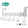 ACMETOP Over The Door Hook Hanger, Heavy-Duty Organizer for Coat, Towel, Bag, Robe - 6 Hooks, Aluminum, Brush Finish (Silver)