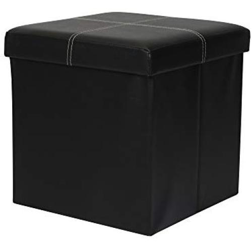 Otto & Ben Folding Toy Boxes Chest with Memory Foam Seat, Faux Leather Small Ottomans Bench Foot Rest Stool, Line Black