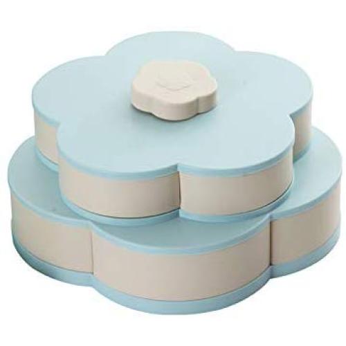 Nicedeal Creative Flower Candy Boxes Plum Blossom Rotating Fruit Bowl Dried Fruit Boxes Perfect for Seeds Nuts and Dry Fruits Storage Boxes Food Storage 1set Light Blue