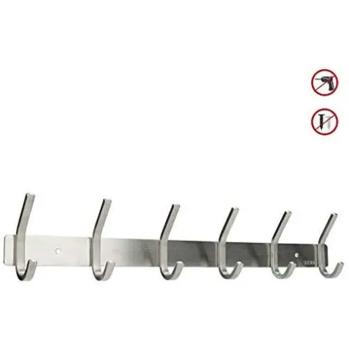 Hawsam Glue No Drilling Wall Mount Coat Double Hook Rack - Heavy Duty 304 Stainless Steel Towel Clothes Hook Holder Hanger for Bathroom Kitchen Bedroom Closet Cabinet Kitchen Office with 6 Hooks Hawsam Glue No Drilling Wall Mount Coat Double Hook Rack - Heavy Duty 304 Stainless Steel Towel Clothes Hook Holder Hanger for Bathroom Kitchen Bedroom Closet Cabinet Kitchen Office with 6 Hooks