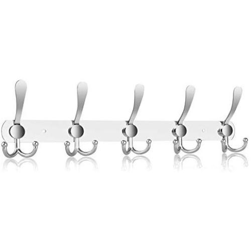 EEEKit 10/15 Hooks, Stainless Steel 304 Coat Holder, Rail Hat Bath Robe Clothes Hanger Rack Mugs Holder Home Storage for Office, Kitchen, School, Entryway, Wall Mounted