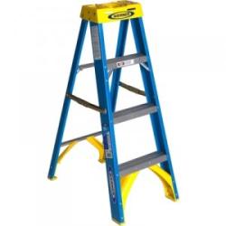 Werner Type 1 Fiberglass Stepladder - 4 Ft. | Paint Can Hanger on top