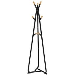 SONGMICS Coat Rack Stand, Coat Tree, Hall Tree Free Standing, with 9 Beech Wood Hooks, for Clothes, Hat, Bag, Black, Natural Grain URCR15BY