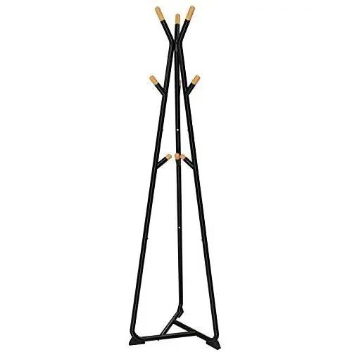 SONGMICS Coat Rack Stand, Coat Tree, Hall Tree Free Standing, with 9 Beech Wood Hooks, for Clothes, Hat, Bag, Black, Natural Grain URCR15BY SONGMICS Coat Rack Stand, Coat Tree, Hall Tree Free Standing, with 9 Beech Wood Hooks, for Clothes, Hat, Bag, Black, Natural Grain URCR15BY