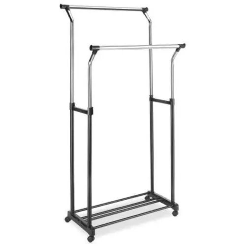 Whitmor Adjustable Double Garment Rack -Rolling Clothes Organizer - Chrome Whitmor Adjustable Double Garment Rack -Rolling Clothes Organizer - Chrome