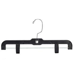 Amiff Clothes Hangers. 14 inch Pant Skirt Hangers Pack of 10 Black Hangers. Adjustable Hangers. Plastic Hangers Pants Skirts. Strong Metal Clips Cushion. Chrome Swivel Hook. Stores&Home.