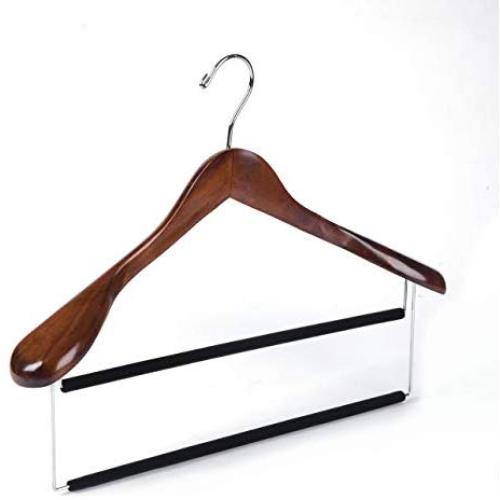 Quality Tow-Tone Wooden Suit Hangers with Velvet Pants Bar Smooth Finish Solid Wood Coat Hanger with 360° Swivel Hook - Camisole, Jacket, Pant, Dress Clothes Hangers (Retro - Wide Shoulder, 1)